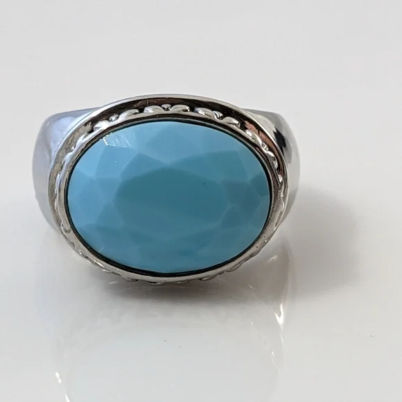 Stainless Steel Faux Turquoise Oval Ring - Picture 4 of 6